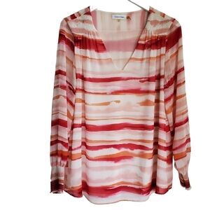 Calvin Klein Size Large Womens V Neck Sheer Lined Long Sleeve